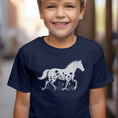 Flower Horse Child T Shirt - Navy